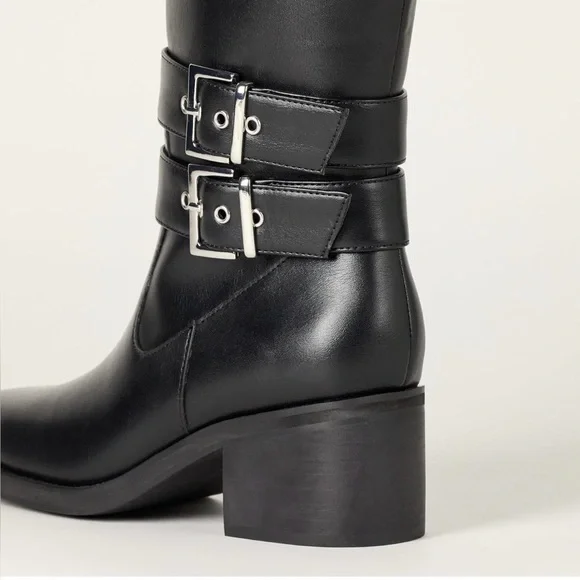 The Drop Women's Sage Tall Biker Boot with Buckles, Black, NWT - Picture 4 of 10